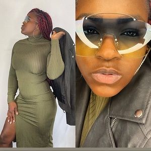 Olive turtleneck dress